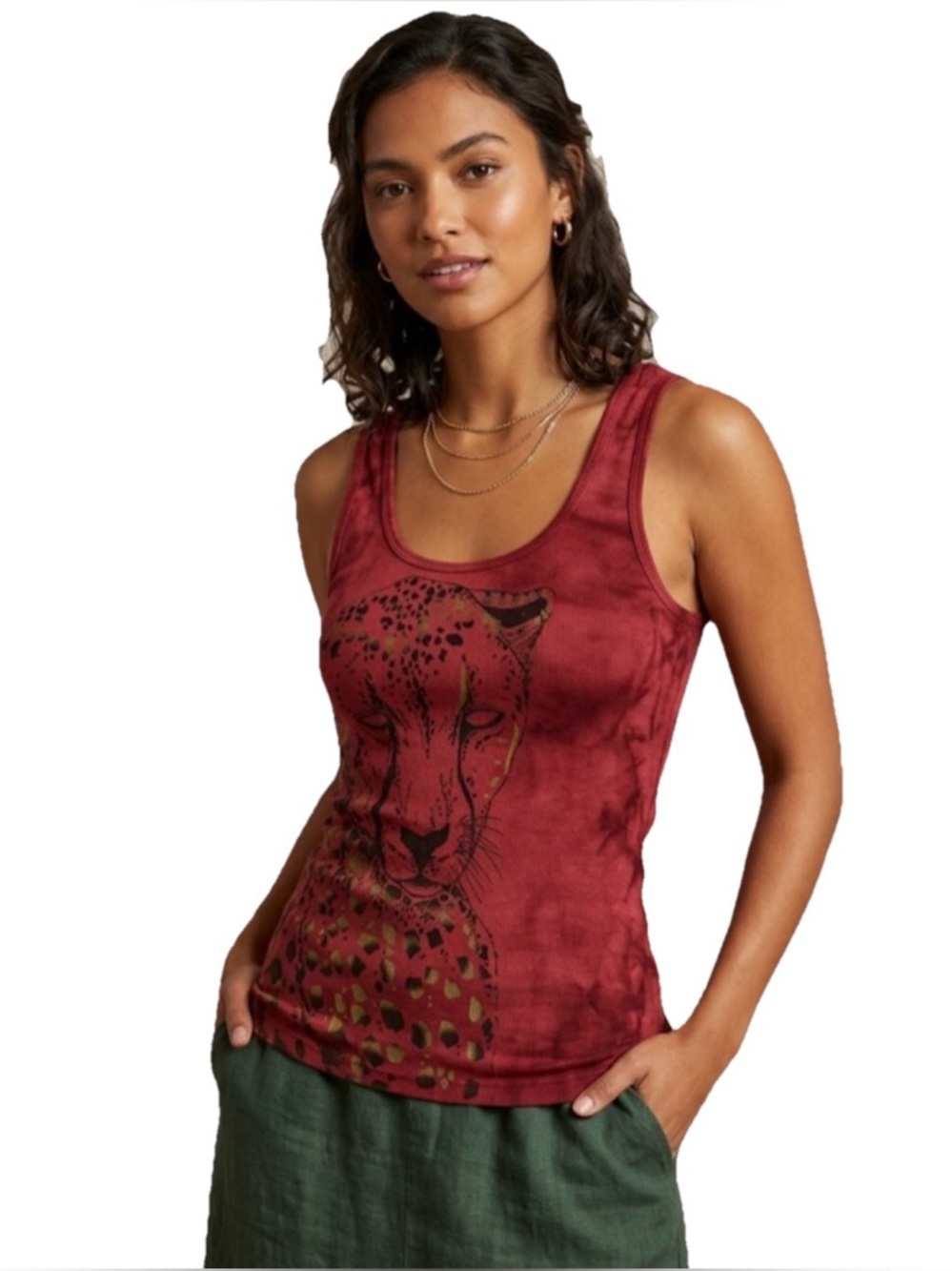 Key Closet Cheetah Print Graphic Women’s Red Ribbed Cotton Tank Top Size Small